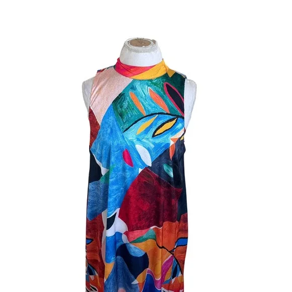 Nicole Miller Womens Artsy Maxi Dress Size L Colorful Resortwear Wedding Guest - Picture 2 of 9